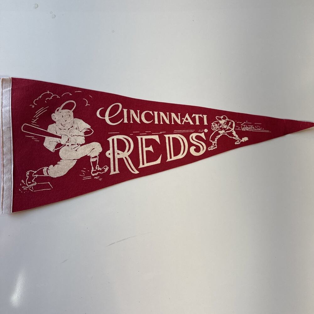 Vintage Cincinnati Reds 1950’s Baseball Pennant Full Size MLB 29”